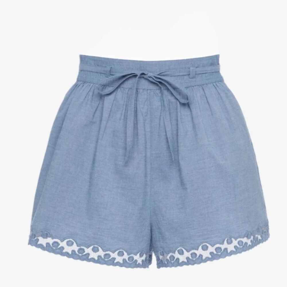 NWT Ulla Johnson Elowen Cotton Shorts in Chambray Blue Women's Sz. 6